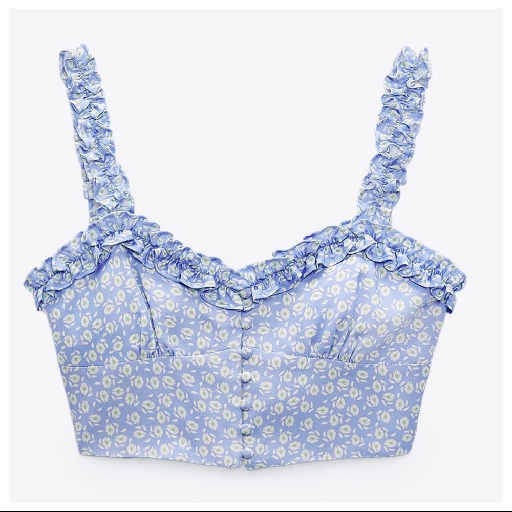 Zara Blue Floral Ruffle Top